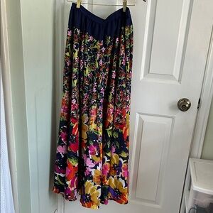 Cupio Floral Maxi Skirt - Navy and Multicolor